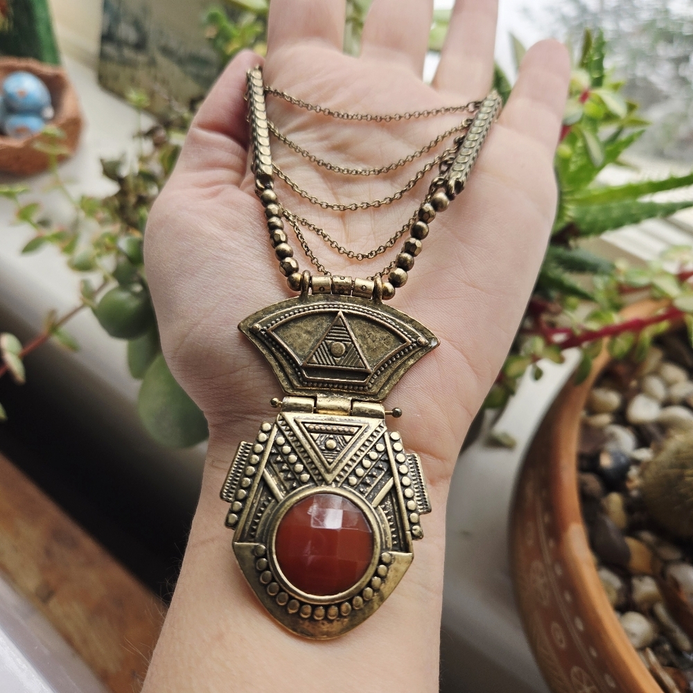 Gypsy Style Native Tribal Burgung Gemstone Chunky Boho Bohemian Necklace